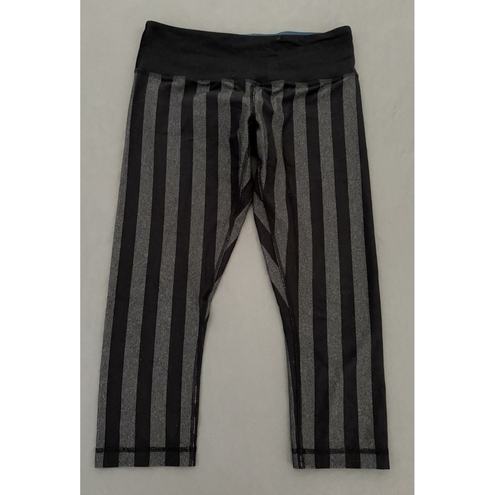 Lululemon Wunder Under Crop Leggings Women's Size 8 Black Micro Macro Stripe
